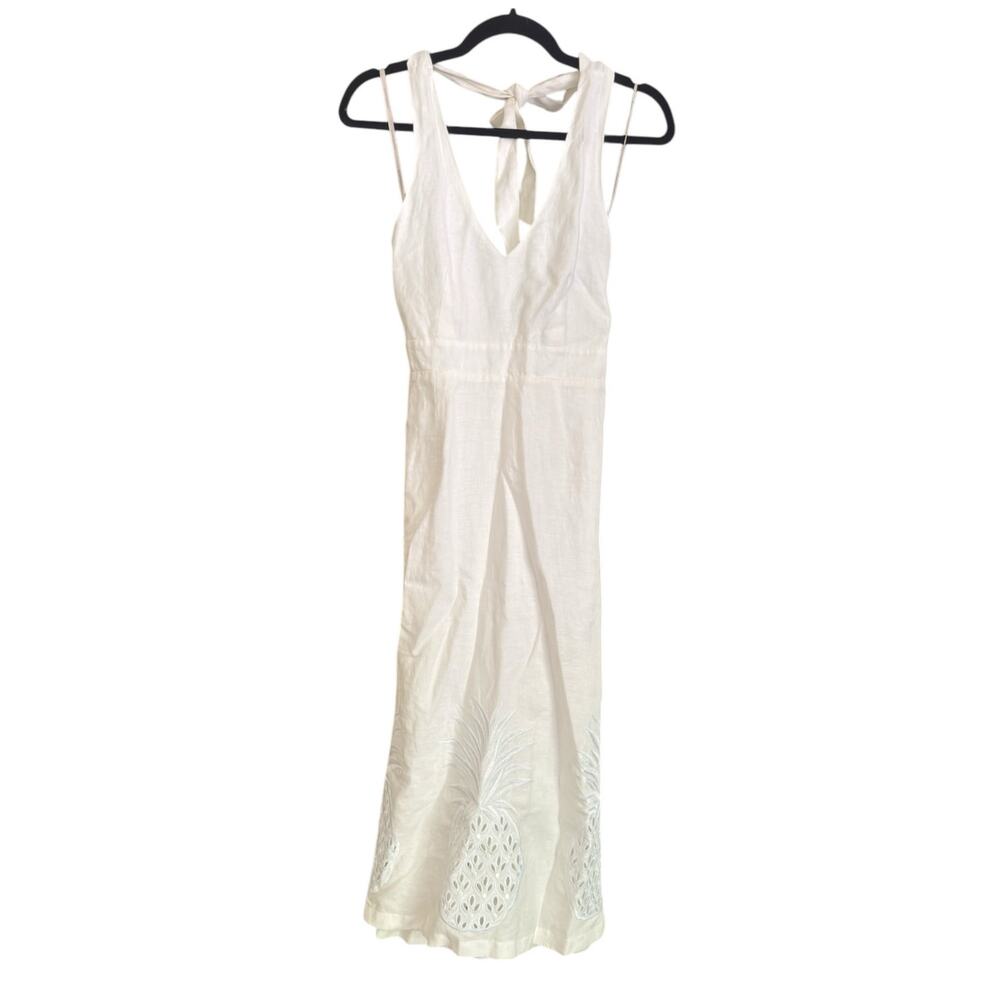 Tommy Bahama Pineapple Embroidered Halter Linen Midi Dress Sz 4, White | NEW$188 - Picture 3 of 6